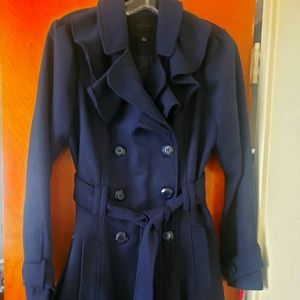 Miss London Black Label Ruffle Pea Coat